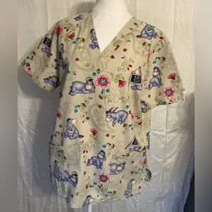 Disney Eeyore Floral Scrub Top -multiple colors matches colorful array of pants